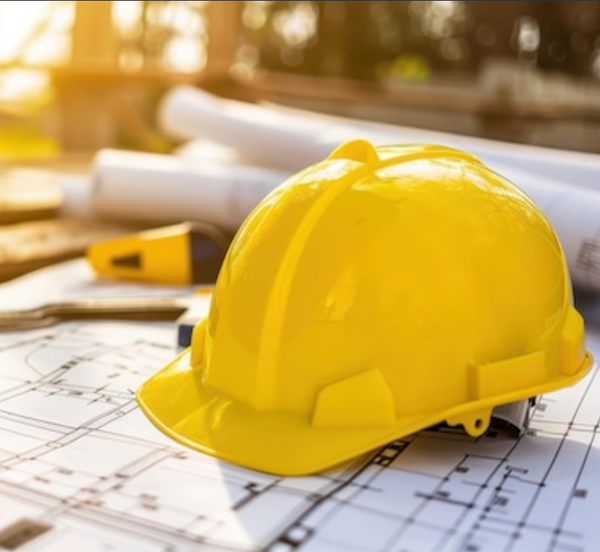 Hard hat and construction plan