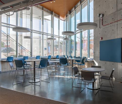A cafe and collaboration area for students 