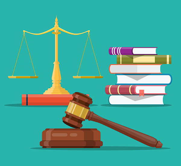  Gavel. laws books, and scales of justice illustration