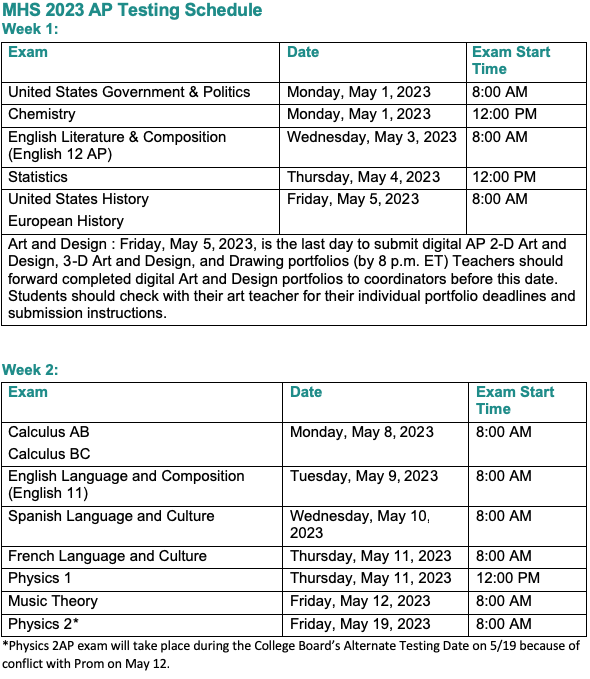 AP Testing Schedule